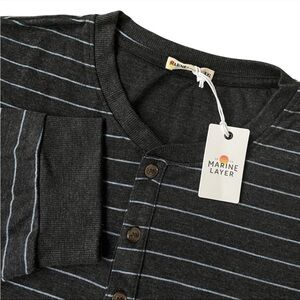 Marine Layer Double Knit Henley Dark Grey Light Blue Stripe Size 2XL $78